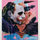 Handbemalte Seriegrafie - Rosa Joker - Acryl-Graffiti-Goldfarbe - 70 x 50 cm